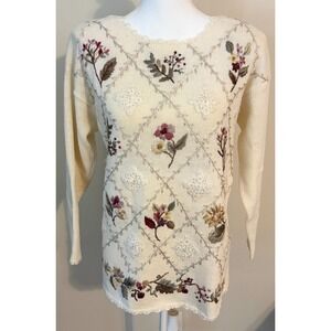 Vintage Carly St Clair Embroidered Floral Sweater Women's Small Cottagecore
